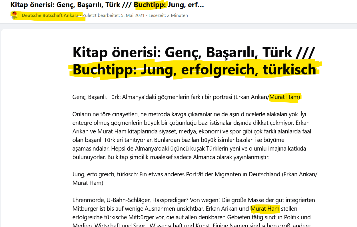 Offizielle Empfehlung Deutsche Botschaft Ankara Murat Ham